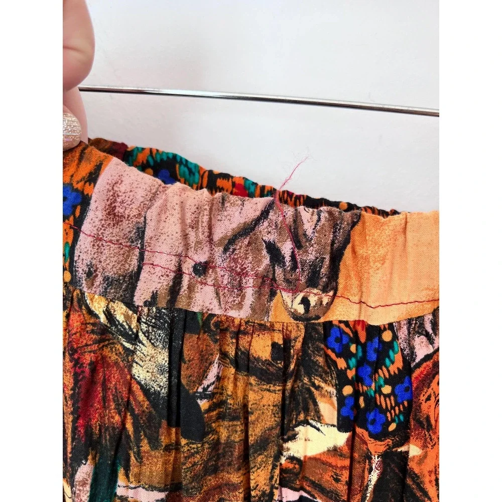 Vintage Western Novelty Print Broomstick Skirt Brown Multi Tiered Pleated Midi - Picture 8 of 9